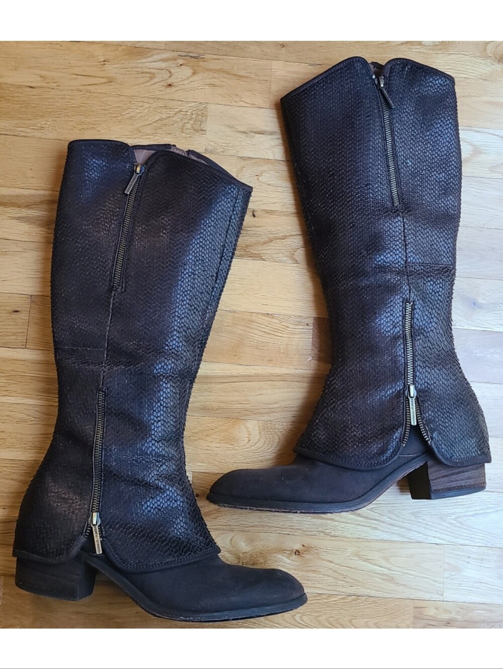 Donald J. Pliner Devi4 Leather Snakeskin Brown Western Boots Designer Size 10
